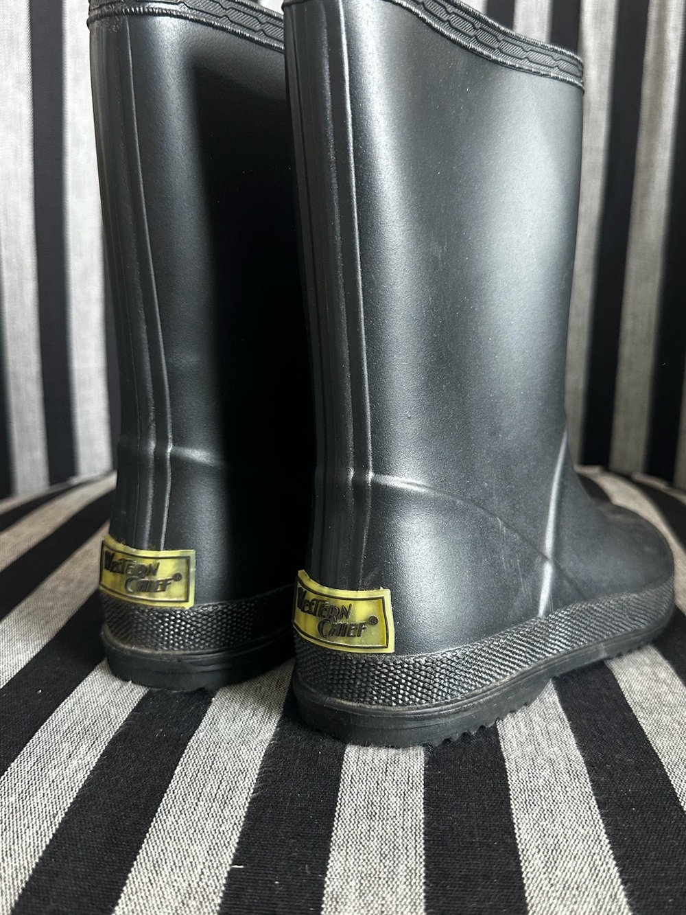 Western Chief Black Rain Boots with Yellow Heel Logo